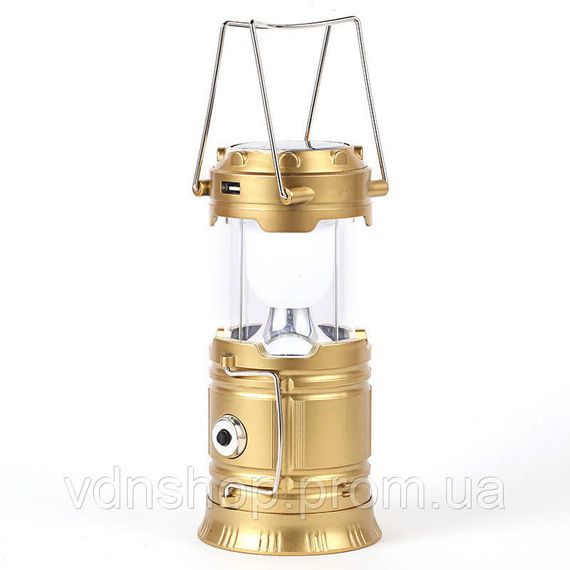 Ліхтар кемпінговий світлодіодний 36 Вт з USB зарядкою, ручкою та підвісом • Світильник туристичний HP-DT-1GOLD | Зображення 1
