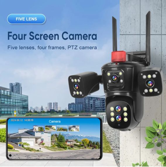 Відеокамера 4G IP66 4G 12mp (JE-190-2)  4 екранні 360-градусні камери IP-камера чотири об'єктиви Біла | Зображення 2