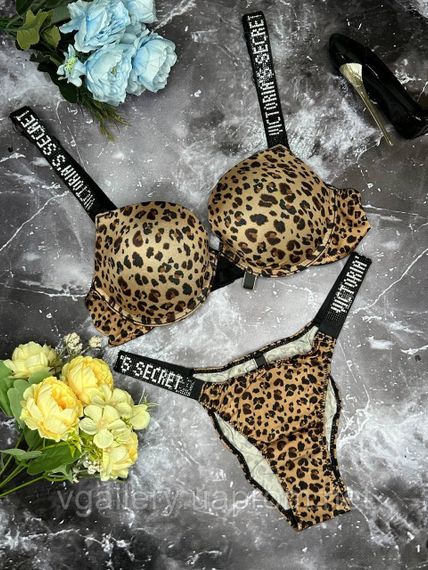 Комплект Victoria's Secret Very Sexy Push-up Bra & Rhinestone Shine Original, комплект зі стразами, Леопардовий, 85C | Зображення 4