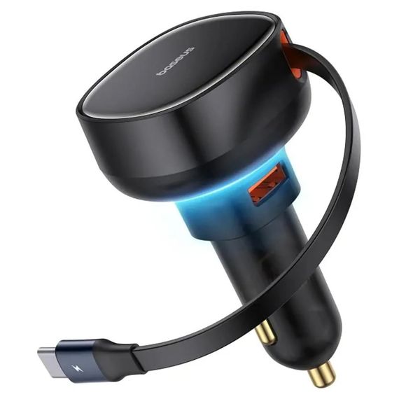 АЗП Baseus Enjoyment Pro PD60W with retractable cables (1USB-A/1C/1L) (C00057802111) Cluster Black