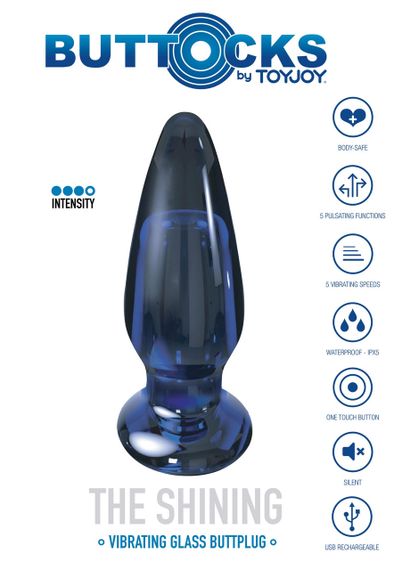 Скляна анальна пробка із вібрацією ToyJoy Buttocks конічної форми, синя Sex Aura | Зображення 6
