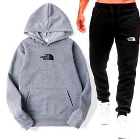 Мужской спортивный костюм двойка штаны + худи TNF, теплый на флисе AD0003 цвет черно-серый, размер XXL