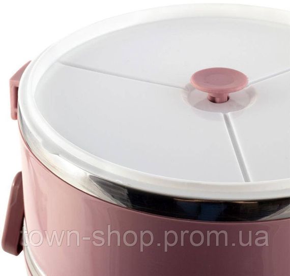 Ланч-бокс Kamille Snack 2400мл трехуровневый, пластик и нержавеющая сталь, розовый KM-2137PN | Зображення 5