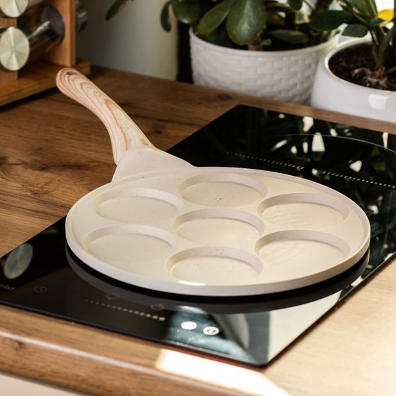 Сковорода з антипригарним покриттям 26 см для млинців, яєць та оладок 7-сегментна кругла бежева HP-39-582-W | Зображення 4