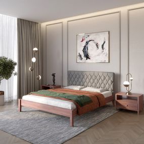 Двоспальне дерев&#039;яне ліжко Mebigrand Венеція ДК Горіх лісовий/Аляска 93 (Сірий) 160х200 см (MBG-5397)