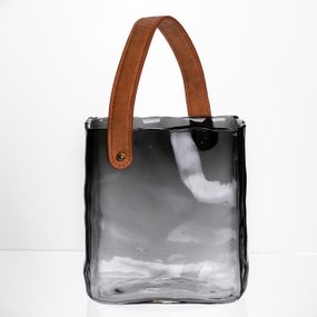 Стеклянная ваза сумочка с ручкой 16×8×18.5 (см) декоративная Серый HP-19-156-2