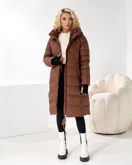 Коричневе зимове пальто колір шоколад преміум якості | Зображення 9