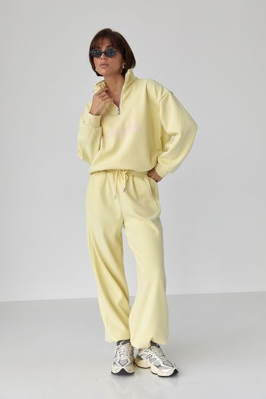 Теплий спортивний костюм з написами - лимонний цвет, M/L (є розміри) | Зображення 3