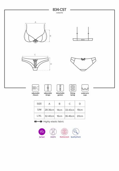 Еротичний костюм медсестри Obsessive 834-CST-6 S/M, біло-блакитний sexstyle | Зображення 6