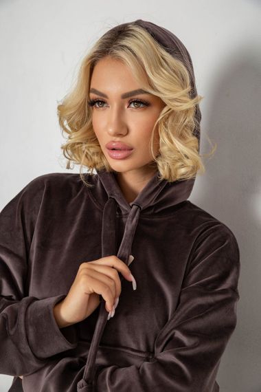 Спортивный костюм женский велюровый свободного кроя, цвет коричневый, 241R2001-20 | Зображення 5