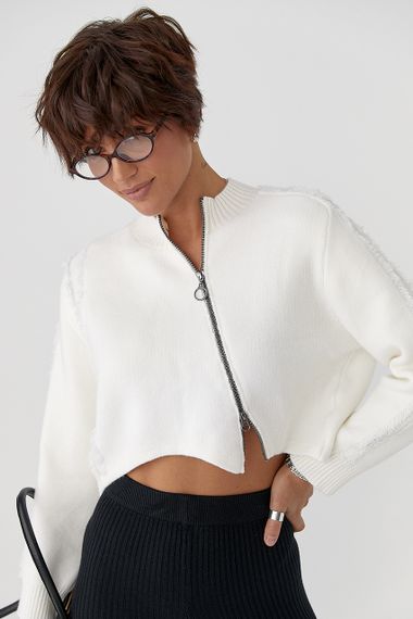 В'язаний кардиган з бічною блискавкою - молочний цвет, ONE SIZE (є розміри) | Зображення 4