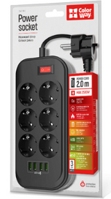 Фільтр мережевий 6 розеток/4USB 2м чорний CW-CHE64B ColorWay