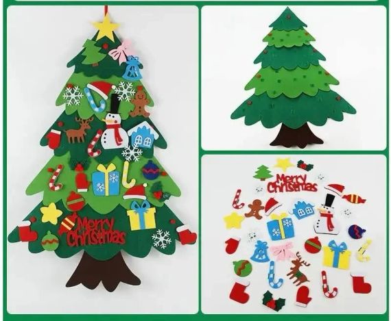 Дитяча Різдвяна ялинка з фетру Без іграшок Chrismas Free ялинка на стіну 95x70 см | Зображення 2