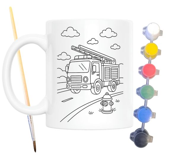 Набор для творчества кружка раскраска Пожарный автомобиль 330 мл белая (КР0138)