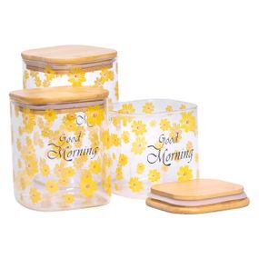 Банки для сыпучих продуктов набор из 3 шт с бамбуковыми крышками 700 (мл), 900 (мл), 1.2 (л) HP-33-3