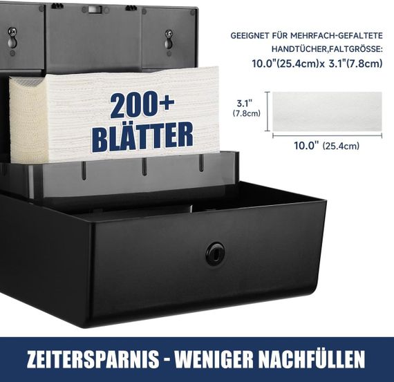 Диспенсер для бумажных полотенец держатель настенный черный, 200+ листов Z-сборка, пластиковый, смотровое окно | Зображення 2