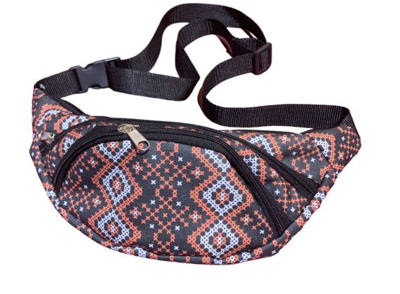 Сумка поясна бананка 4Profi з принтом "Вишиванка на чорному" з двома відділеннями