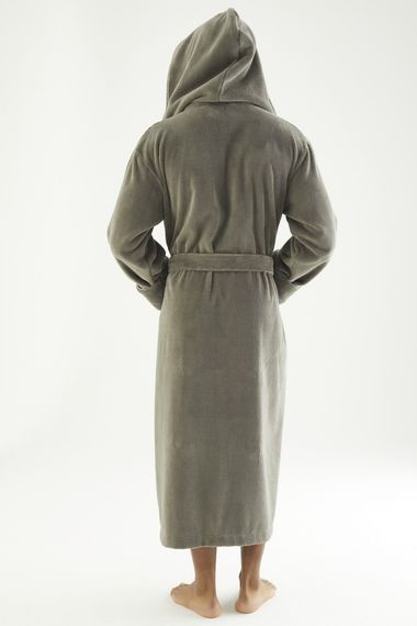 Чоловічий халат велюровий Nusa 7230 з капюшоном, хакі, 3XL | Зображення 1