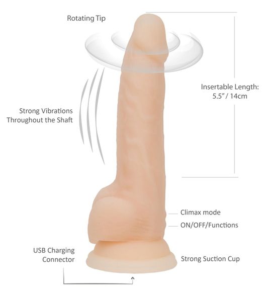 Фаллоимитатор с вибрацией и ротацией Naked ADDICTION James 8″ Rotating & Vibrating Dong, пульт ДУ sexstyle | Зображення 4