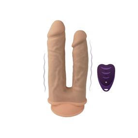 Подвійний фалоімітатор з вібрацією SilexD Double Gusto Vibro Flesh (Model 1 size 8" & 7") + LRS, діаметр 4,5 см та 3,7 см