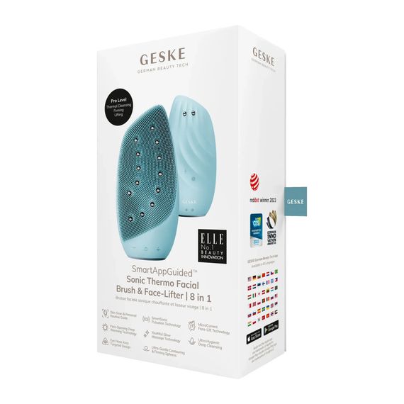 Очищувальна щітка для обличчя GESKE Sonic Thermo Facial Brush&Face-Lifter 8в1 white, Бірюзовий | Зображення 7