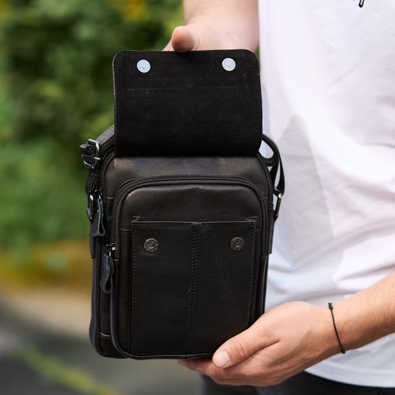 Сумка-барсетка чоловіча через плече шкіряна гладка чорна Tiding Bag TD-55467 | Зображення 2