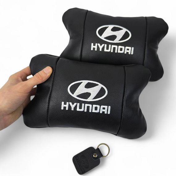 Набор подушек для авто Hyundai 2шт, натуральная кожа, черный цвет, комфортные подголовники в автомобиль | Зображення 6