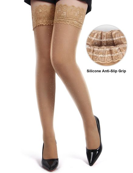 Чулки с люрексом Star Night Lase Pearlescent на силиконовой ленте, бежевые, XS-M sexstyle