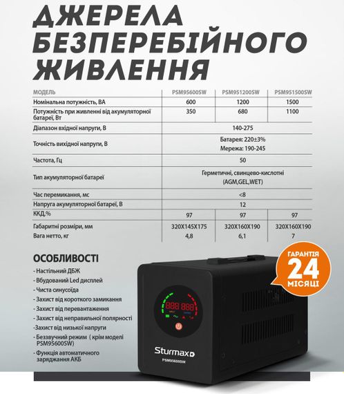 Джерело безперебійного живлення Sturmax PSM95600SW 600 ВA | Зображення 1