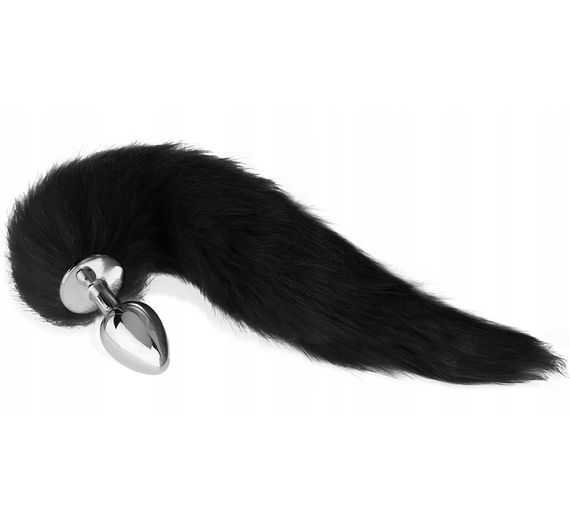 Металлическая анальная пробка с роскошным пушистым хвостом  Black Fox L 46 см