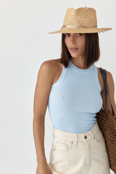 Майка приталена в рубчик - блакитний цвет, S (є розміри) | Зображення 4