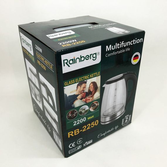 Электрический стеклянный чайник Rainberg RB-2250 с LED подсветкой 2200 BU-705 Вт 1.8л | Зображення 3