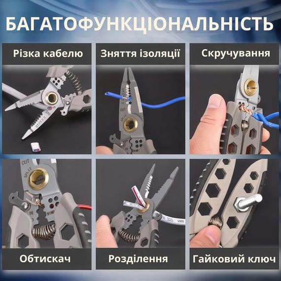 Інструмент для зняття ізоляції 16 в 1, стискання клем, зачистки проводів Мультитул стрипер | Зображення 1