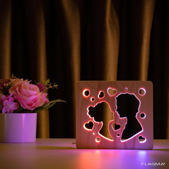 Светильник ночник ArtEco Light из дерева LED "Поцелуй" с пультом и регулировкой цвета... | Зображення 2