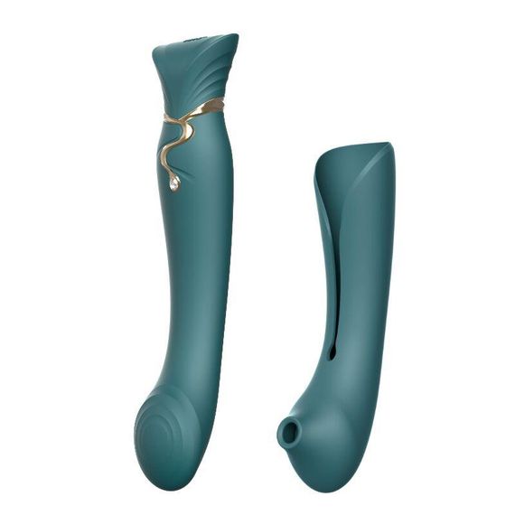 Смартвибратор 3в1 Zalo — Queen Jewel Green, пульсирующая жемчужина и вакуум, кристалл Swarovski Sex Aura