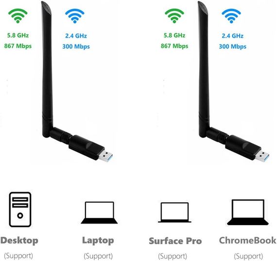 Беспроводной сетевой адаптер Wi-Fi USB 3.0 AC1200mbps RTL8812BU, с антенной 20 см, 802.11bgn 2.4/5.0GHz | Зображення 4