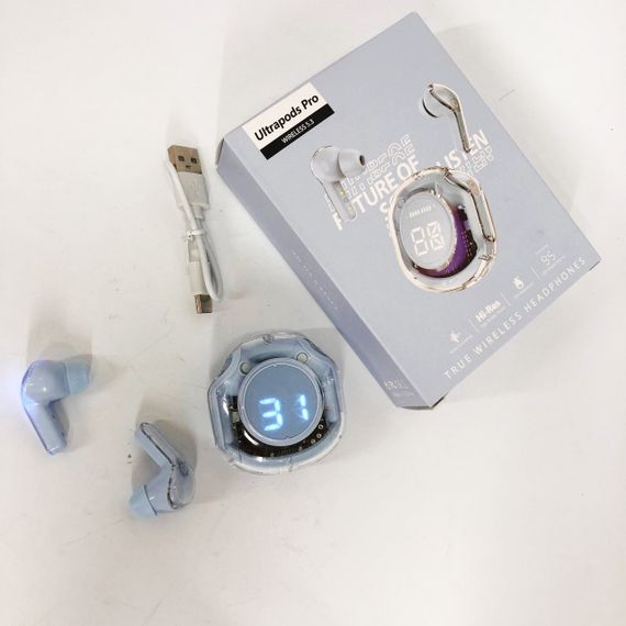 Бездротові навушники TWS T8 PRO з прозорим кейсом Вакуумний LED дисплей Bluetooth 5.3. OR-359 Колір: блакитний | Зображення 3