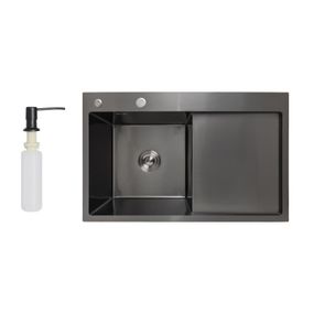 Мийка для кухні інтегрована Lidz Handmade H7849BR крило праворуч (LDH7849BRPVD43625) Brushed Black PVD 3,0/1,0 мм