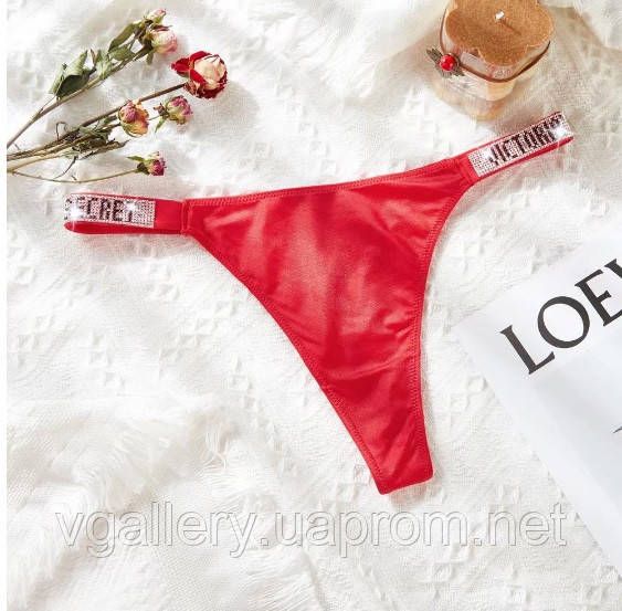 Стринги Victoria's Secret зі стразами на вибір, жіночі стринги Вікторія Сікрет, стринги Вікторія Сікрет XL, Червоний, Гладядні (класичні) | Зображення 7