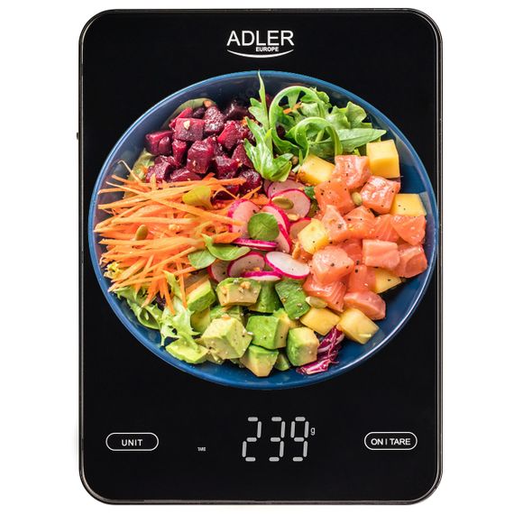 Ваги кухонні електронні Adler AD 3177 USB-C чорні до 10 кг зі скляною платформою | Зображення 4