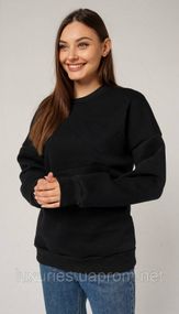 СВИТШОТ ЖЕНСКИЙ OVERSIZE -  ЧЕРНЫЙ  - теплый S