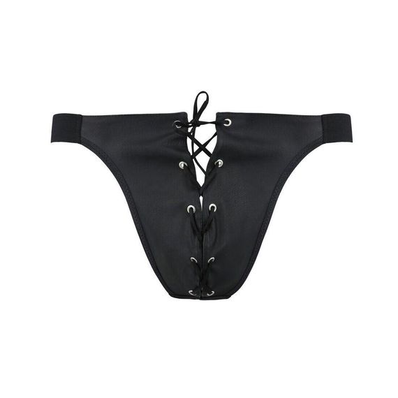 Чоловічі сліпи на шнурівці Passion 044 SLIP BEN XXL/XXXL Black, екошкіра, люверси Sex Aura | Зображення 4