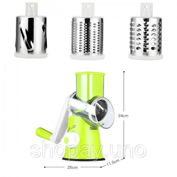 Овочерізка мультислайсер Tabletop Drum Grater Kitchen Master Терка для овочів та фруктів 3 насадки. Колір: зелений | Зображення 8
