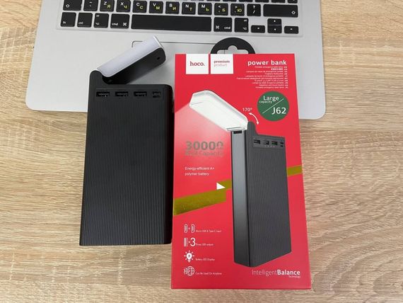 Павербанк з ліхтариком Hoco 30000mAh чорний | Зображення 1