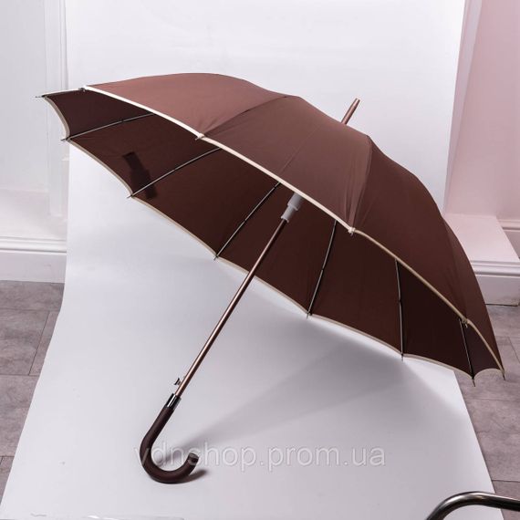 Класична парасолька-тростина з чохлом напівавтомат з поліестеру міцна надійна 12 спиць діаметр 120 см Коричневий HP-23-16BR | Зображення 1