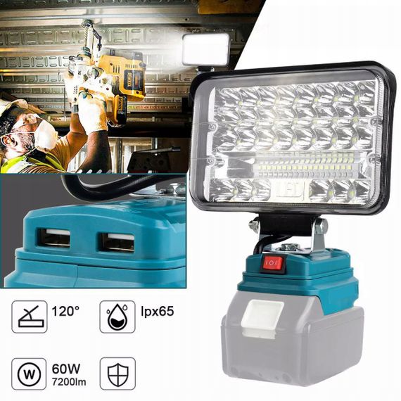 Акумуляторна лампа для Makita 18В PRO з акумулятором 60W 48LED | Зображення 3