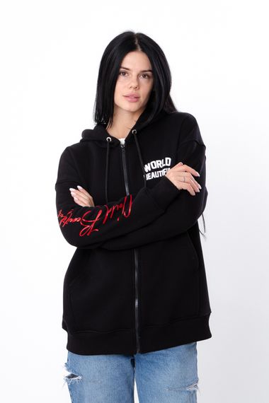 Zip-худі для жінок (оверсайз) Носи своє S/172 Чорний (p-15330-175378)