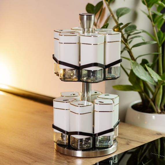 Набор для специй на подставке 12 шт 120 мл карусель для специй Белый HP-1315 | Зображення 7