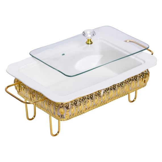 Порцеляновий прямокутний марміт із кришкою та металевою підставкою (1.5 л)