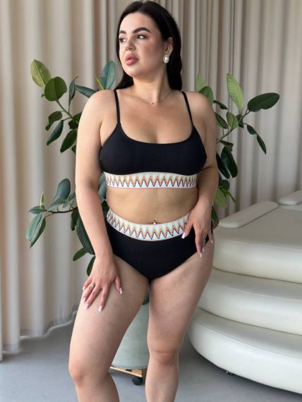 Роздільний чорний купальник PLUS SIZE з яскравою резинкою | Зображення 3